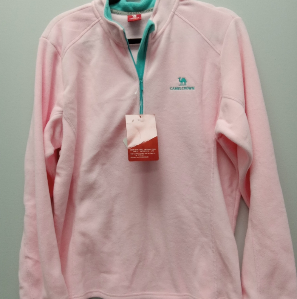 Women's Camel Crown Fleece 1/4 Zip Pullover, Pink W/Teal accents XL, NWT